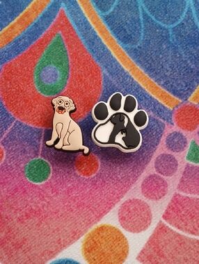 Dog Paw & Labrador Enamel Pin Set - White, Black, Cream